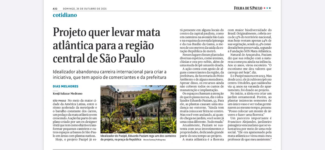 Publicação da Folha de São Paulo sobre o Projeto Pazipê